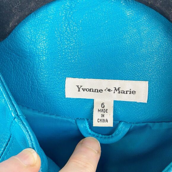YVONNE‎ MARIE Blue Leather Zip Up Biker Jacket - Size 6 - Picture 3 of 4